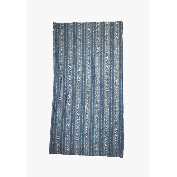 2 Vintage Custom Made Curtains Panels Extra Wide Blue Petit Floral Stripe 91Long - Picture 4 of 7